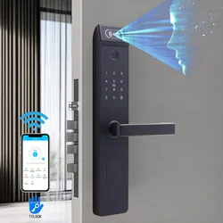 Ttlock สมาร์ทประตูล็อค Home Security ล็อคลายนิ้วมือ Digital Face Facial Recognition Handle ล็อคพร้อมปุ่มกดบลูทูธ 3D