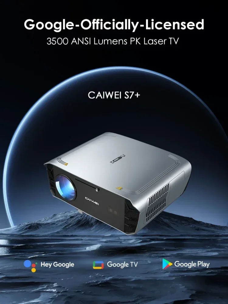 Projecteur CAIWEI S7+ pour films 4K 3500 ANSI Android 14 Full HD 1080p Google TV Home Cinéma mise au point automatique vidéoprojecteur intelligent