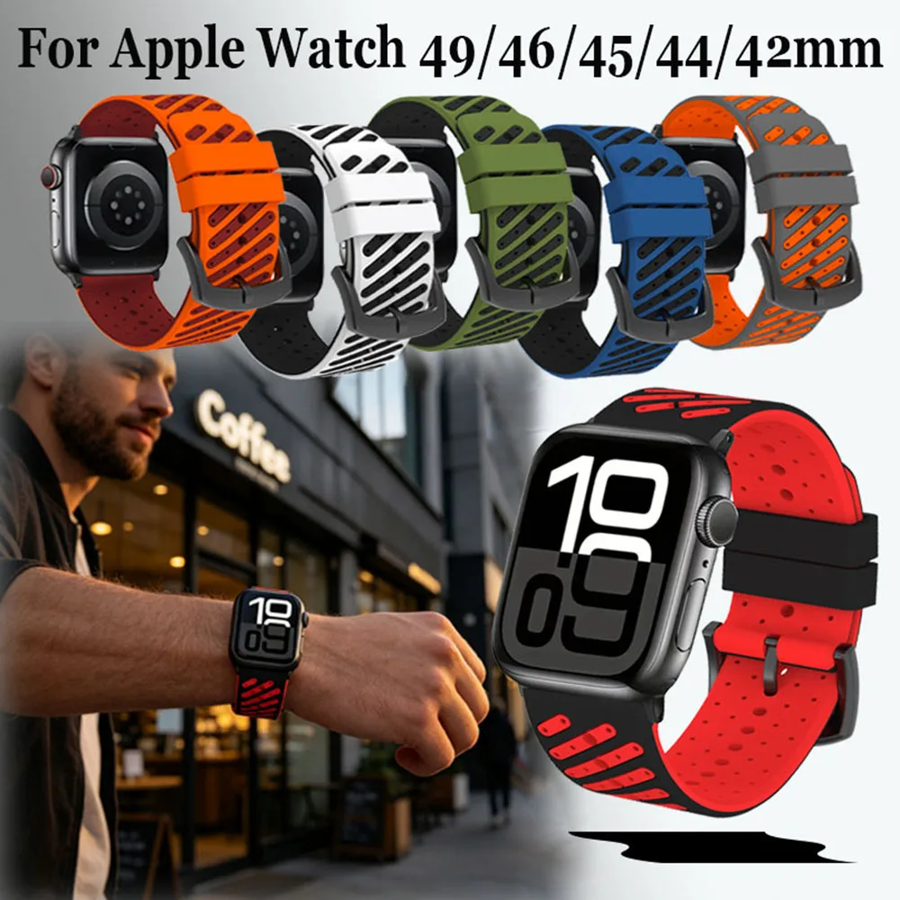 Modisches Silikon-Uhrenarmband für Apple Watch Zubehör, atmungsaktives Uhrenarmband, Schnellverschluss-Ersatzarmband für Apple Watch Ultra/Serie 11 10 9 8 7 6 5 4 SE SE2 SE3 3 2 1, Herren und Damen