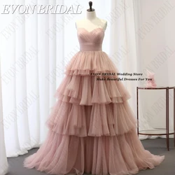 EVON BRIDAL Princess Tiered Tulle Prom Dresses Women Strapless A-Line Birthday Party Gown Backless Lace Up vestidos de gala 2024