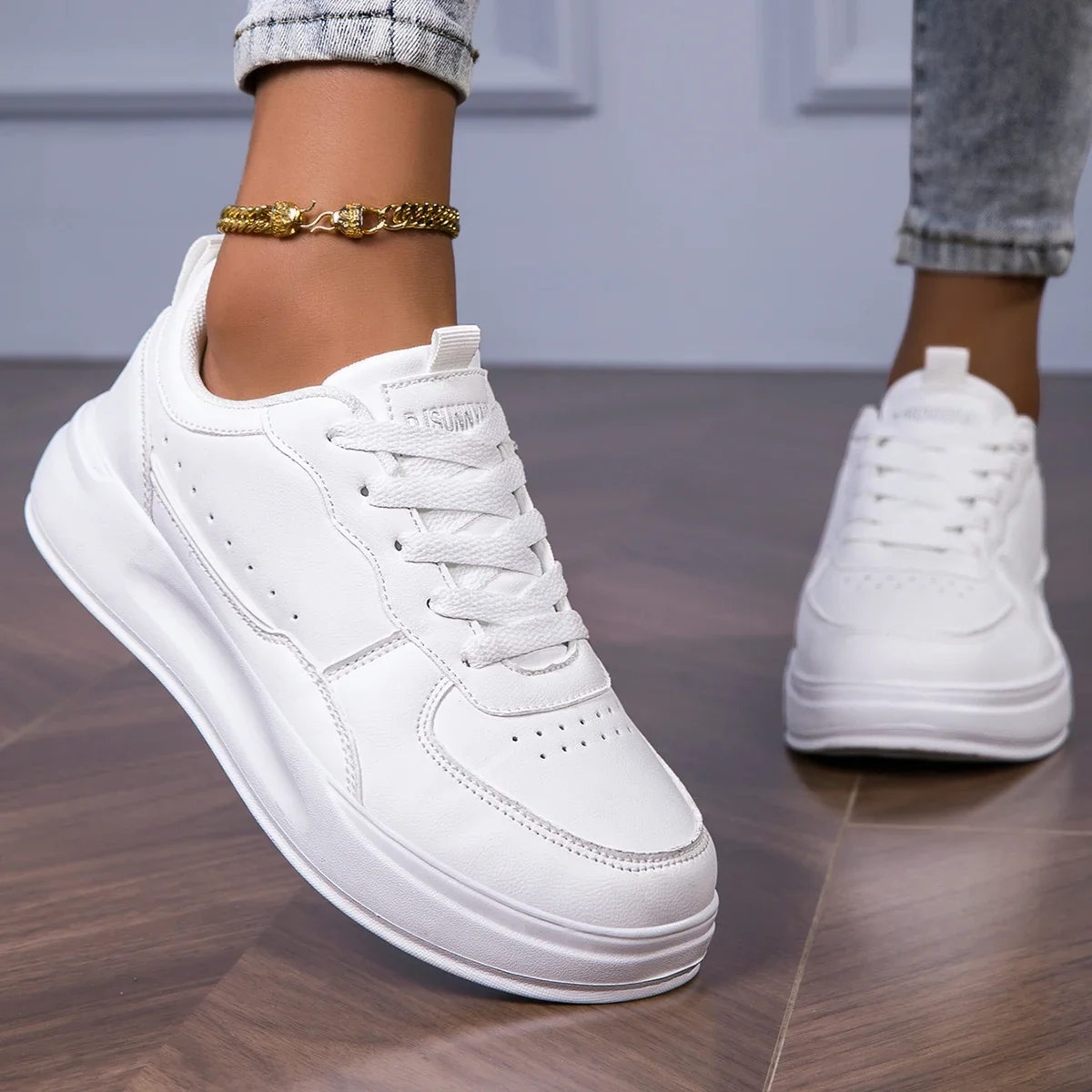 Modische Damen Freizeitschuhe Atmungsaktive Flache Laufschuhe Sneakers Weiße Damenschuhe Sport-Laufschuhe Outdoor-Walkingschuhe