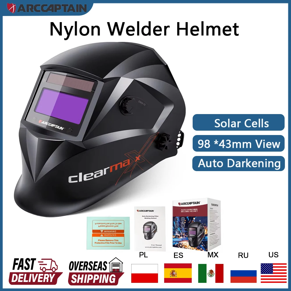 ARCCAPTAIN Auto Darkening Welding Helmet Nylon Welder Mask Large View True Color DIN4 1/1/1/1 Soldering Mask for TIG MIG MMA CUT