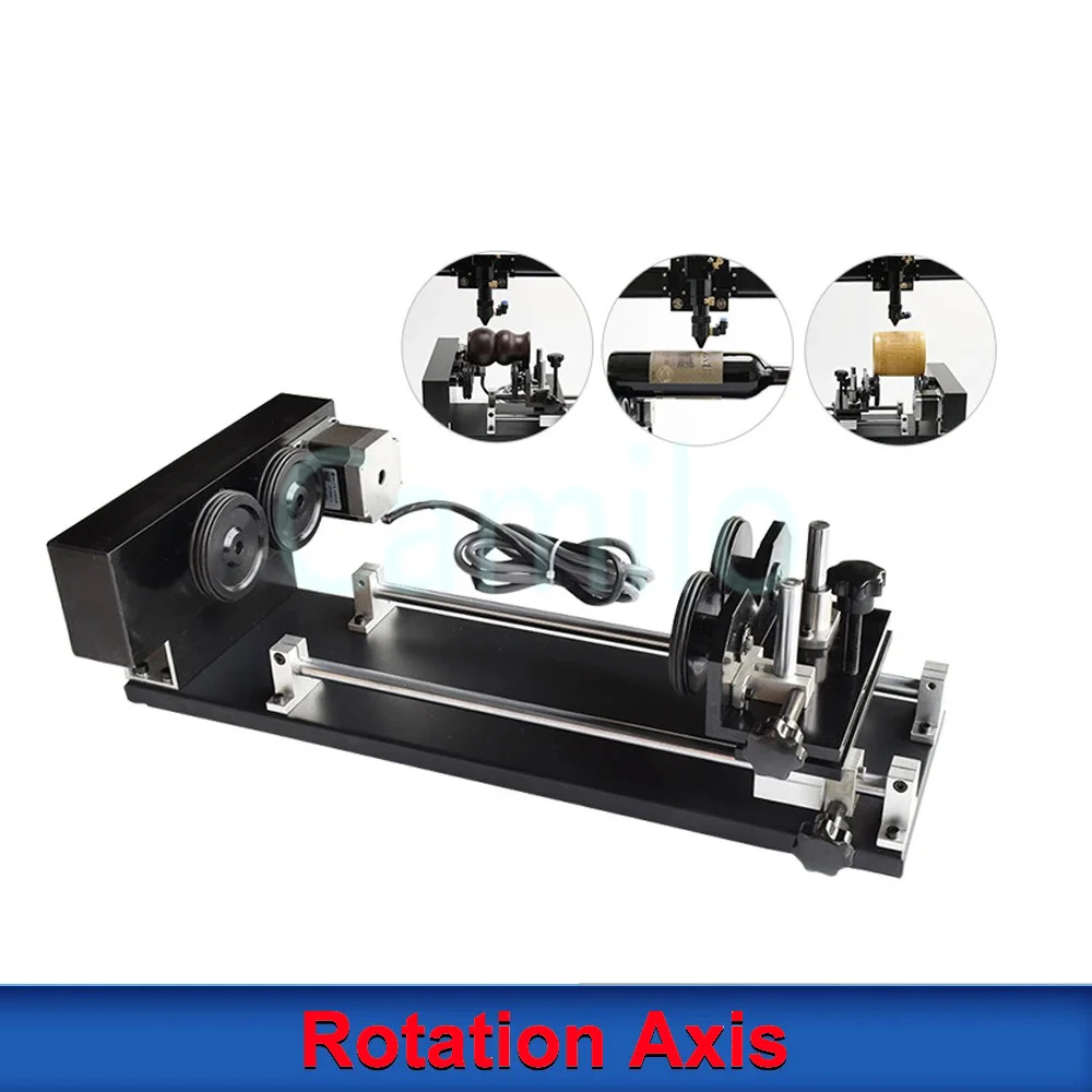 Rotary Axis Attachment with Wheels Rollers Stepper Motors for CNC Fiber CO2 Laser Marking Engraving Machine Cylinder Holder