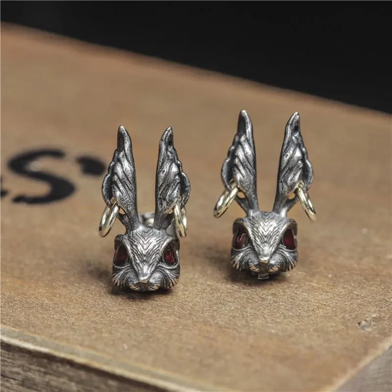 Vintage Silver Color Rabbit Stud Earrings for Women Men Gothic Punk Cool Red Eye Rabbit Earrings Unisex Jewelry Gift Accessories