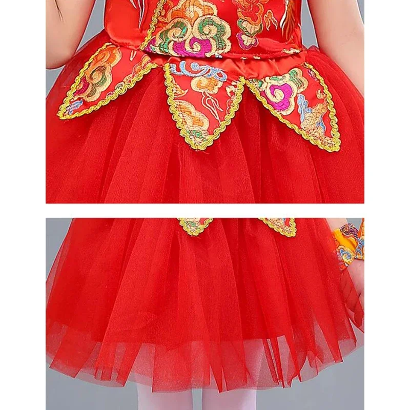 Chinese Traditional Style Boy Girl Chinese New Year Clothes Kids Red Folk Dance Costumes Stage Party Festival Hanfu Wear