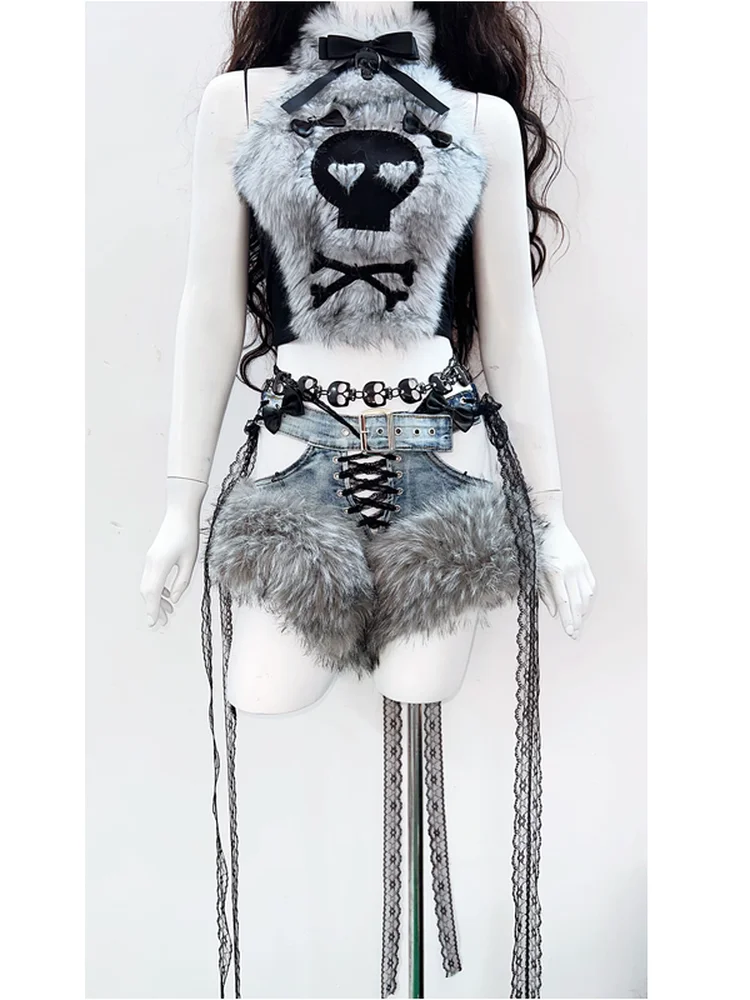 Conjunto de escenario estilo Y2K Harajuku para mujer, chaleco sin mangas de piel sintética retro, minifalda, disfraz de grupo de chicas ídolo para conciertos, fiestas rave y eventos temáticos.