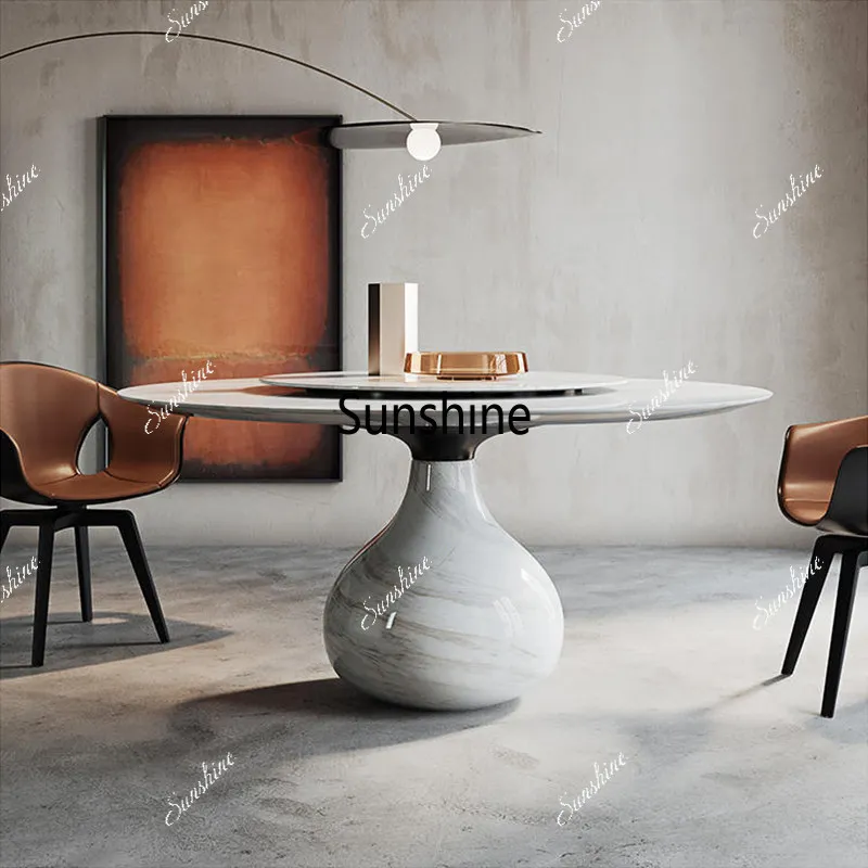 Premium turntable villa light luxury design water drop round dining table simple and modern