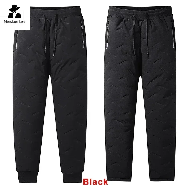 Winter Down Cotton Pants Men\'s Casual Waterproof Zipper Pocket Thickened Wool Warm Pants Jogger Outdoor Cold-proof Ski Pants 7XL