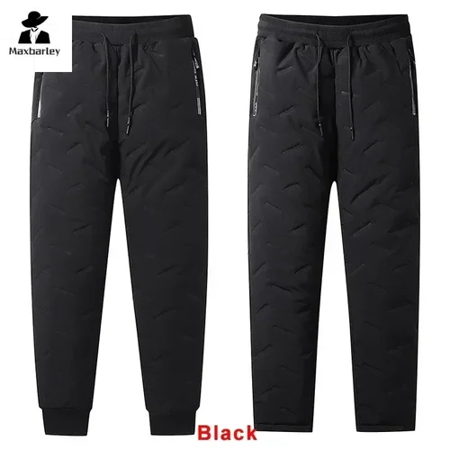 Imagen 2 del producto Pantalones de algodón de invierno para hombre, pantalones informales impermeables con bolsillo con cremallera, pantalones cálidos de lana gruesa, pantalones de esquí para correr al aire libre a prueba de frío 7XL
