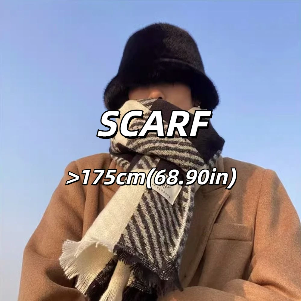 ผ้าพันคอแฟชั่นเกาหลีลายสก็อต ผ้าพันคอหนาสำหรับผู้ชาย สไตล์ลำลอง ฤดูหนาว ผ้าพันคอผู้ชายลายตารางยาว อุ่น