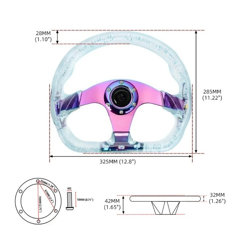 Suitable for car modification supplies D-type acrylic steering wheel 320MM crystal color frame racing steering wheel