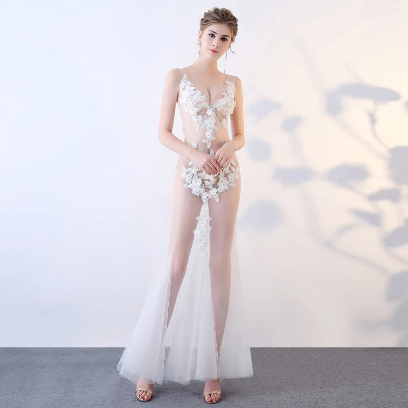 

2025 New Style Sexy Perspective Dress Evening Dress Nightclub Women's Wear Mesh Lace Transparent Performance Dress