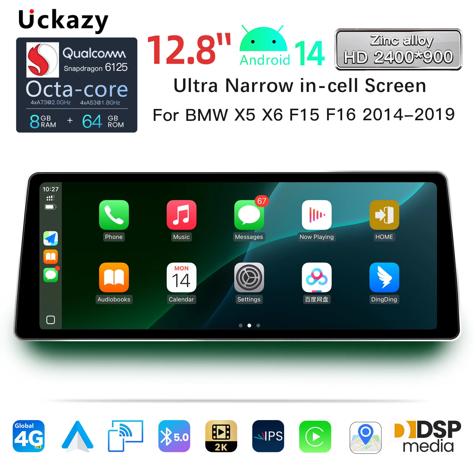 Autoradio haute résolution 2400*900, Snapdragon 665, Android 14, Carplay sans fil, lecteur multimédia pour BMW X5 F15 X6 F16 NBT, autoradio stéréo GPS, navigation 4G, unité audio principale