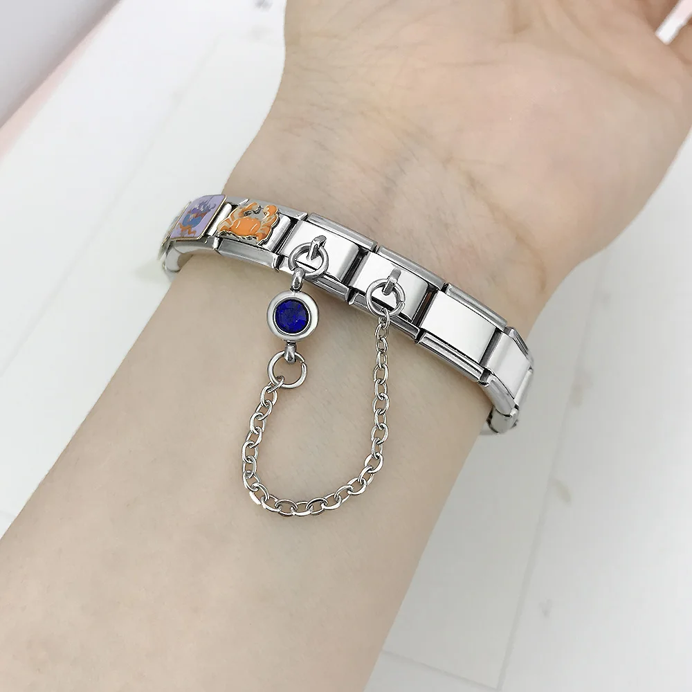 12 Farben Runde CZ Geburtsstein-Kettenglieder Italienischer Charm Passend für 9mm Edelstahl-Armbänder Damen Herren Schmuck DIY Perlen – Detail 8