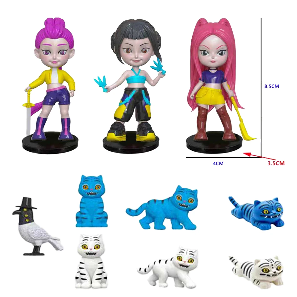 Nuovo Kpop Demon Hunters Carino Tigre Viola Cappello Nero Gazza Con 3 Occhi Mostro Caccia Ragazza Gruppo Figura Figurine Bambola Per Ventole Regalo