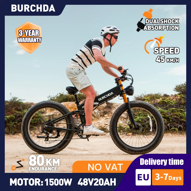 BURCHDA R5Pro 1500W Electric Bicycle Mountain Ebike 26Inch Fat Tires 48V20AH Men's OFF-Road MTB City Electric Bike For Adults