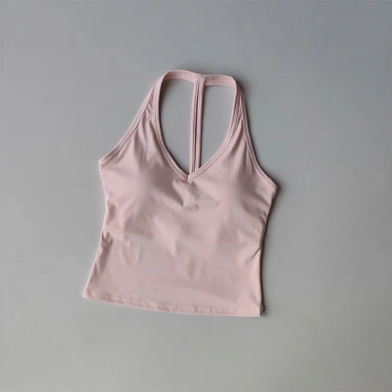 Sexy Damen-Fitness-BH mit V-Ausschnitt, Nude-Sport-BH, Neckholder-Yoga-Oberteil, bequemes, atmungsaktives Gym-Top für aktive Bewegung – Detail 10