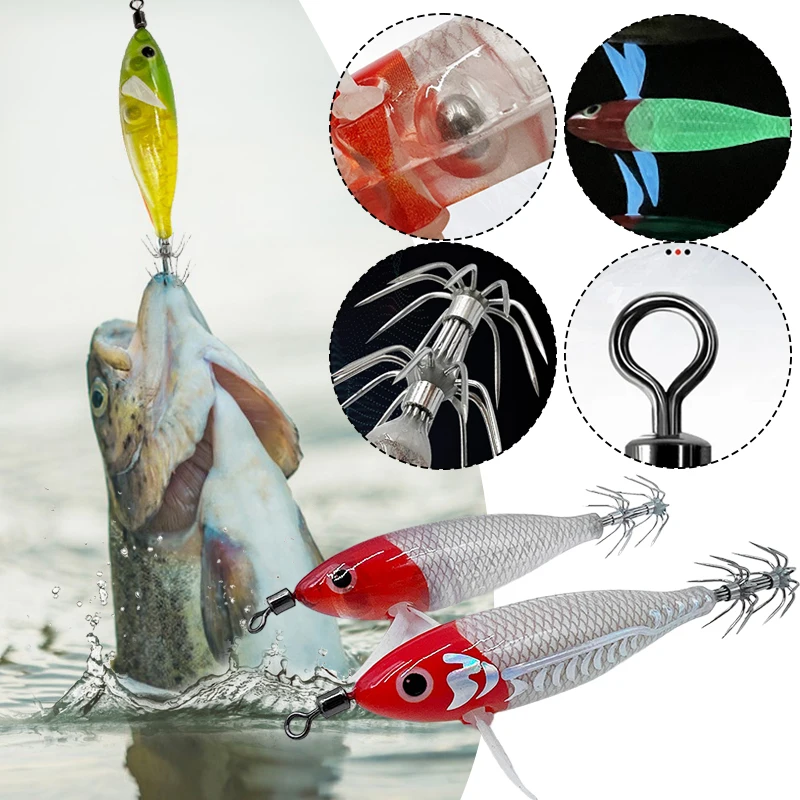 

Simulated Glow-In-The-Dark Blow Barrel Wood Shrimp Lure Lead Sinker Shrimp Bait Clamp Hook Squid Hook Sea Fishing Octopus Squid