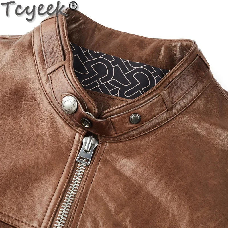 Tcyeek Real Leather Jacket Men 2025 Sheepskin Coats Vegetable Tanning Spring Autumn Clothes Mens Motocycle Jackets Jaqueta Couro