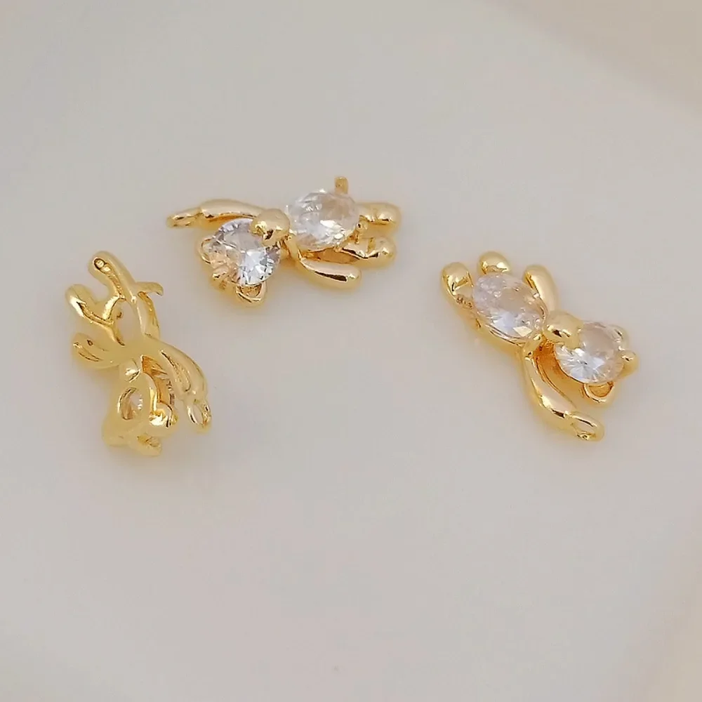 

14K Copper-clad Gold Inlaid Zircon Bear Pendant, Small Pendant Necklace, 6*12mm, DIY Handmade Jewelry Accessory