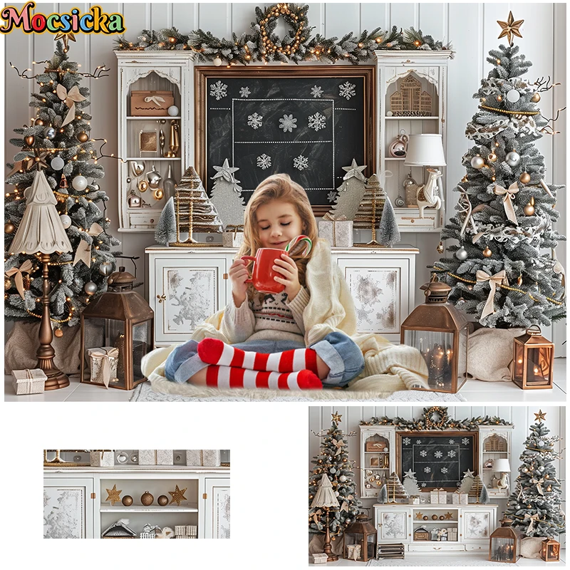 

Mocsicka Christmas Cabinet Background For Adult Child Family Photo Photography Xmas Tree Snowflake Chalkboard Decor Props