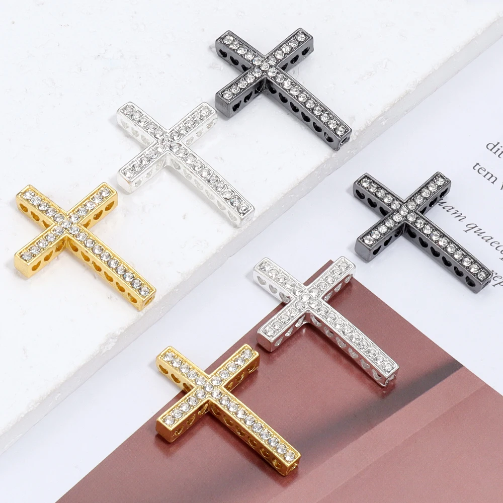 5pcs/lot 25X36mm Rhinestones Cross Charms Pendants for Jewelry Making DIY Punk Bracelet Necklace Pendant Accessories
