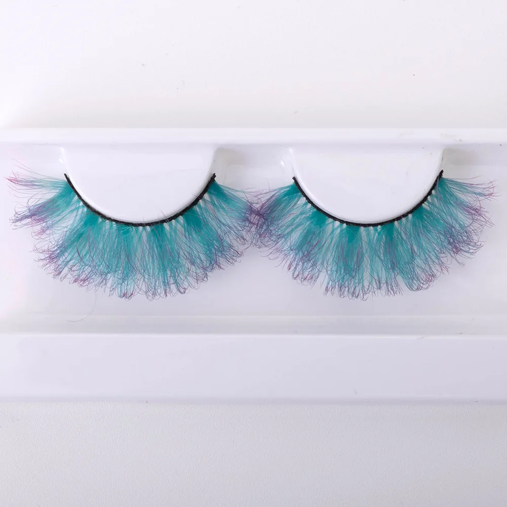 NEW Rainbow Eye Lashes Cruelty Free Silk Colored Eyelashes Dramatic Makeup Beauty Purple/pink/blue Cilias ombre blue eyelashes