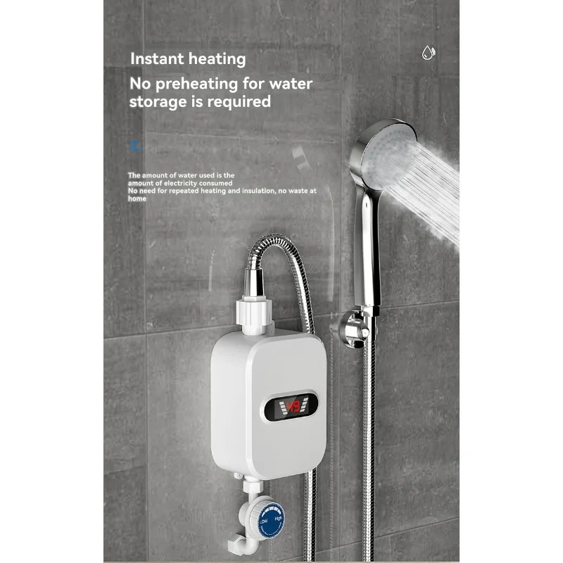 Aquecedor de água elétrico de temperatura ajustável A24P 3500W, mini aquecedor de chuveiro sem tanque instantâneo com plugue do Reino Unido