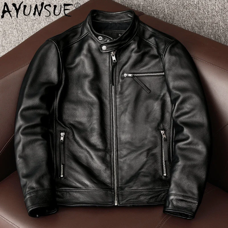 

Genuine Cowhide Jacket Men 2024 Spring Autumn Real Cow Leather for Style Black Short Coats Casual 6XL