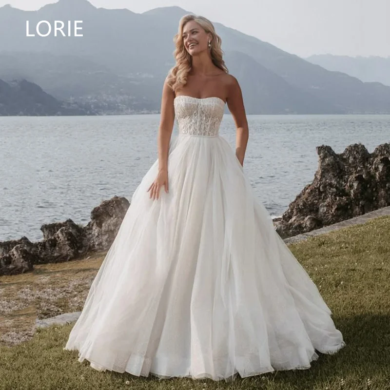 

LORIE Sleeveless A-line Lace Wedding Dresses Paillette Applique Bridal Gown Sweetheart Modest Wedding Gowns Customized 2025