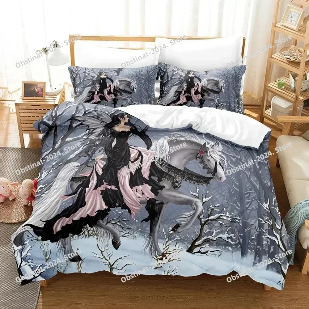 3D Printed Fantasy witch dragon Alien world Bedding Set Down Quilt Cover with Pillowcase Double Complete Queen King Bedding