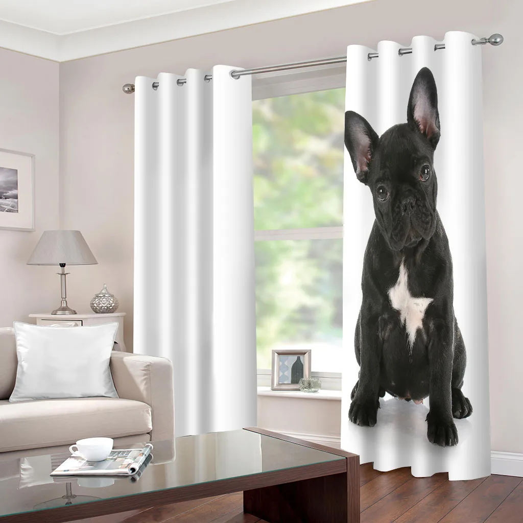 HUANZHUANG Curtains For Bedroom Eyelet Black Dog Animal Print Pattern Light Blocking Thermal Window Drapes For Kids Bedroom