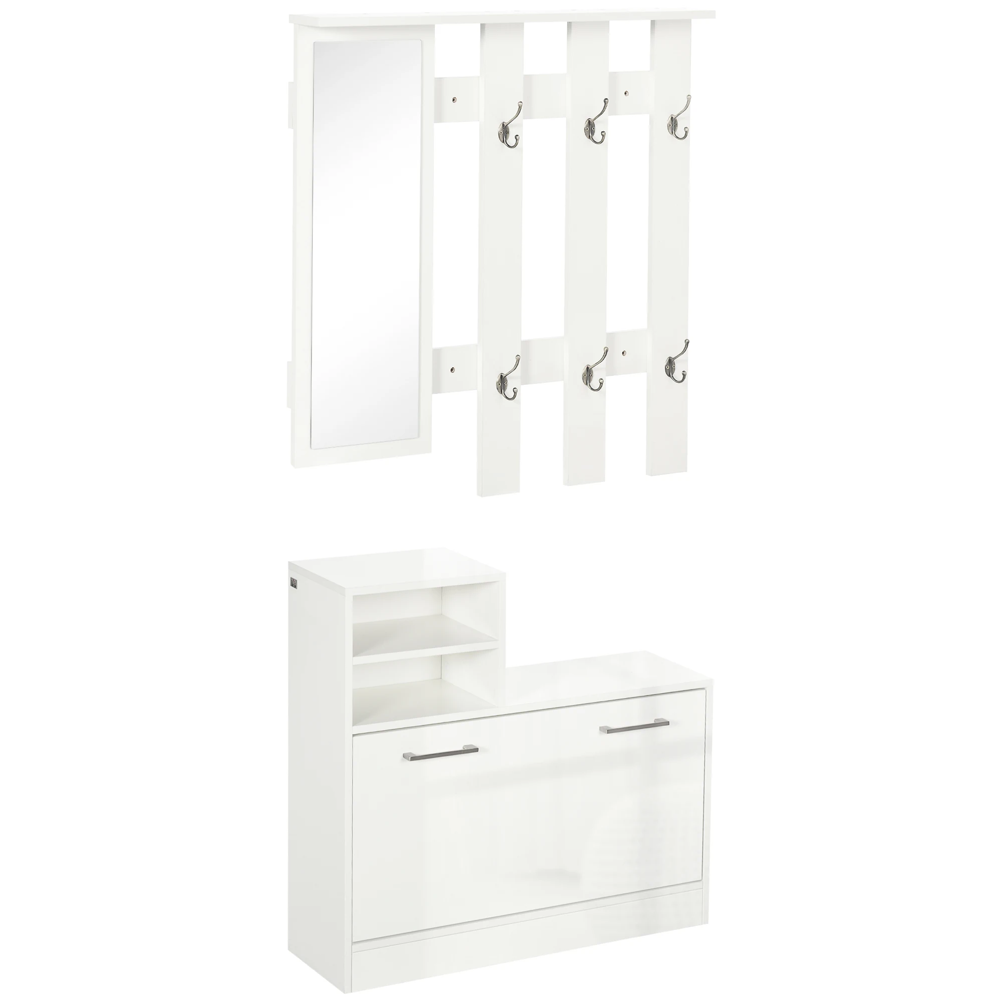 HOMCOM entry hall set with mirror coat rack and white shoe rack