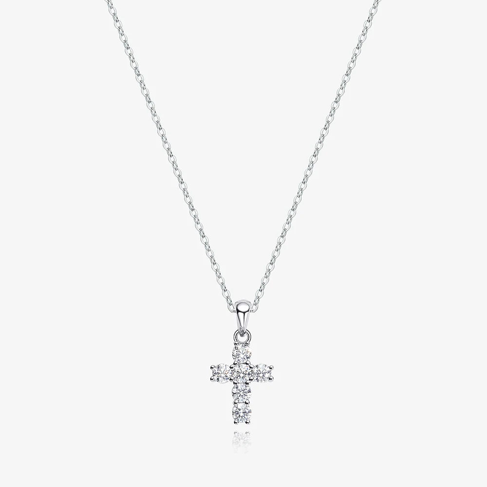 OEVAS 100% 925 Sterling Silver Real 0.1 Carat 3mm Moissanite Cross Pendant Necklace For Women Sparkling Party Fine Jewelry Gifts