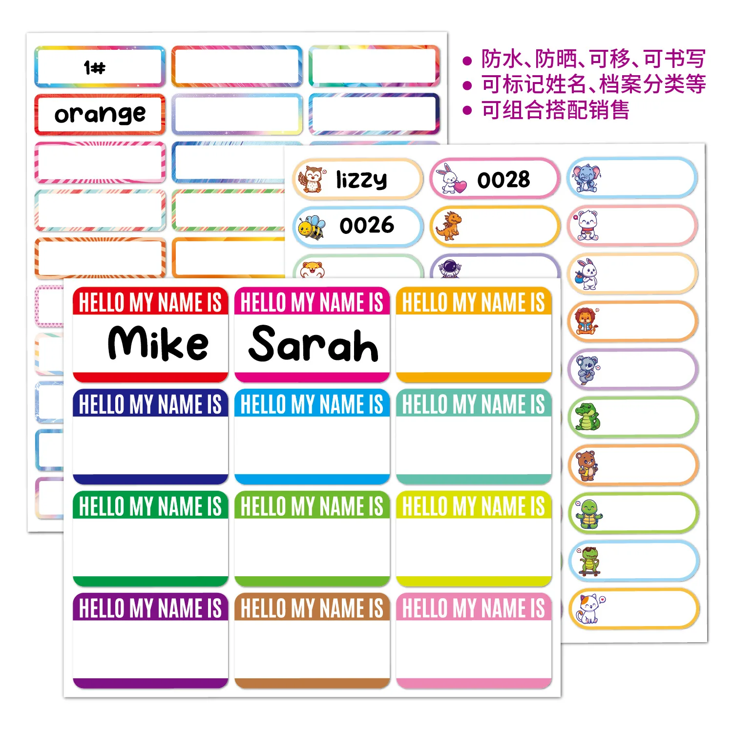 72-1320Pcs Name Tag Sticker Customize Stickers Classification Labels Children Stationery Water Bottle Pencil Writing for Gifts