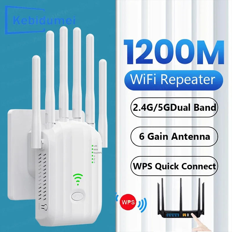 Wireless WiFi Repeater 1200Mbps Signal Extender 2.4G 5GHz Dual Band Wi-Fi Amplifier Long Range Signal Booster For Home Office