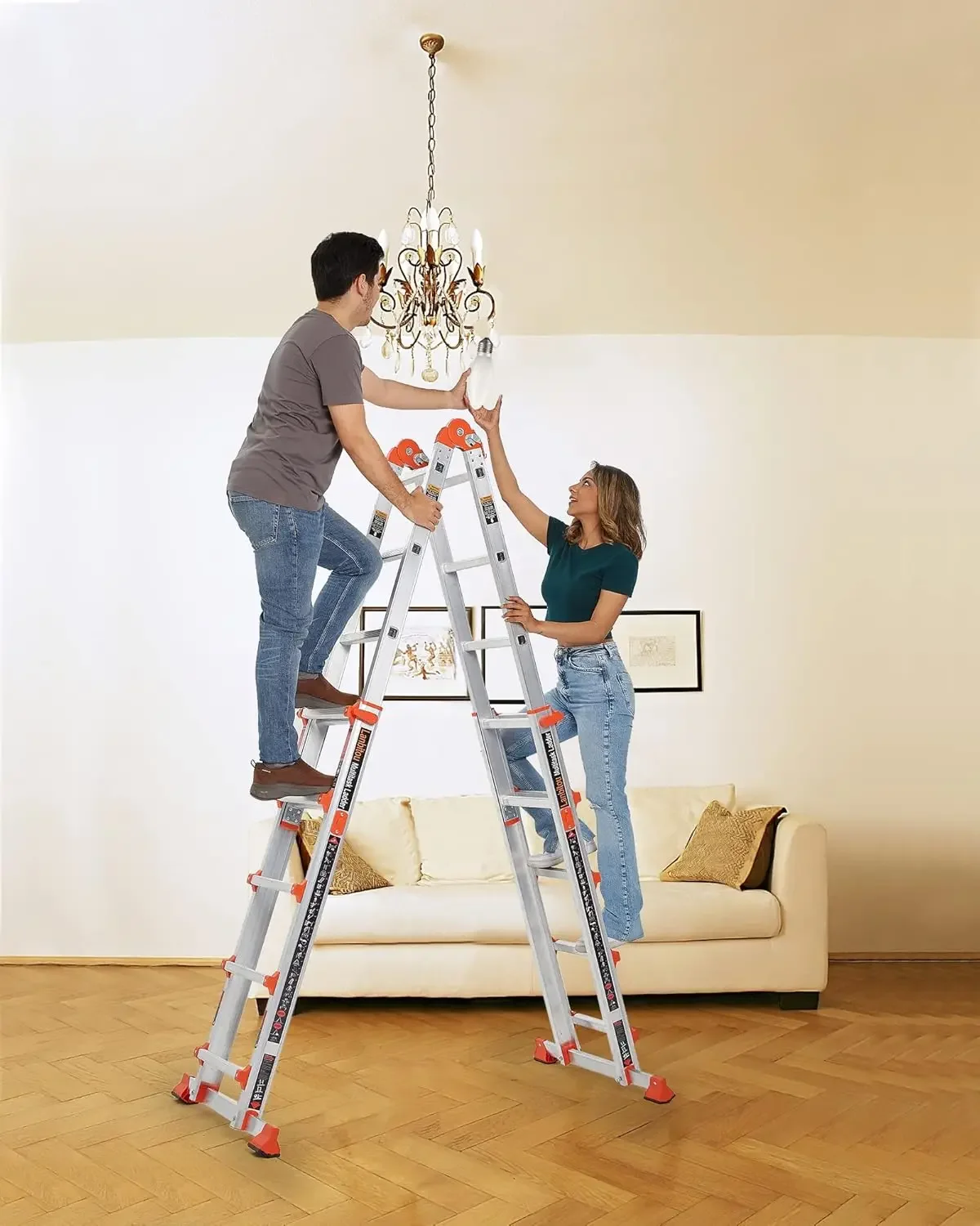 Ladder, A Frame 5 Step Ladder Extension, 17 Ft Anti-Slip Multi Position Ladder, Storage Folding Ladder, 330 lbs Security Load