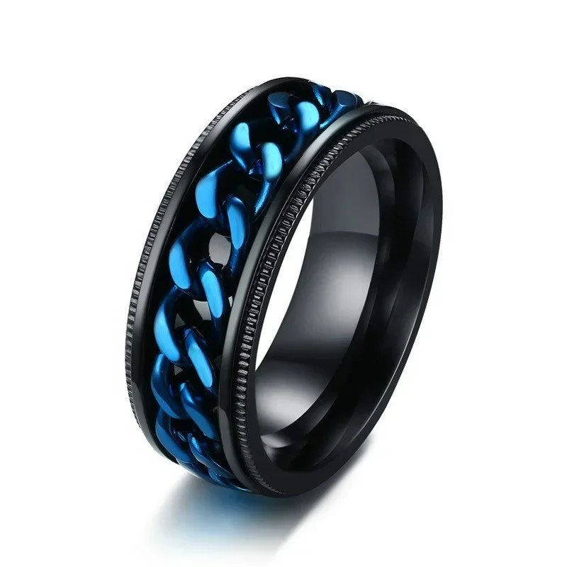 Fashion 8mm Spinner Ring For Men Stainless Steel Cuba Chain Wedding Ring Men's Stresswear Jewelry Accessories Size6-13 Wholesale