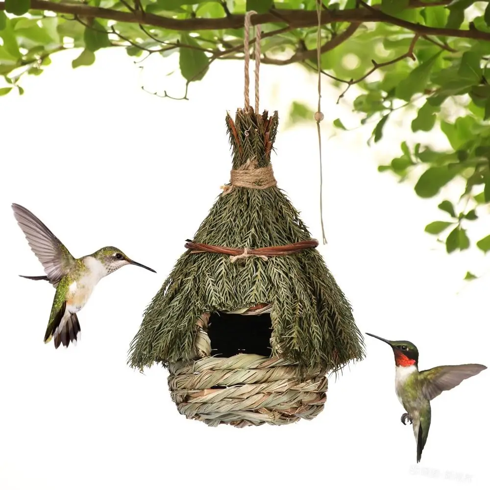 Straw 6 Style Birds House Natural Grass Weaved Hummingbird Cage Bird Bedroom Wooden Birds Nest Shelter