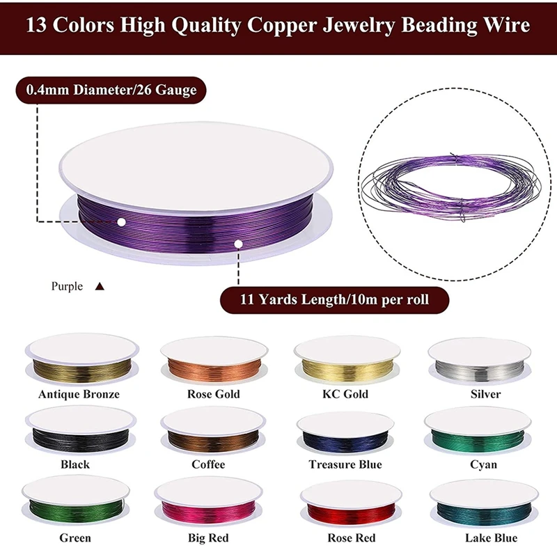 13 Rolls Jewelry Beading Wire Tarnish Resistant Copper Beading Wire Flexible Metal Craft Jewelry Wire For Jewelry Making