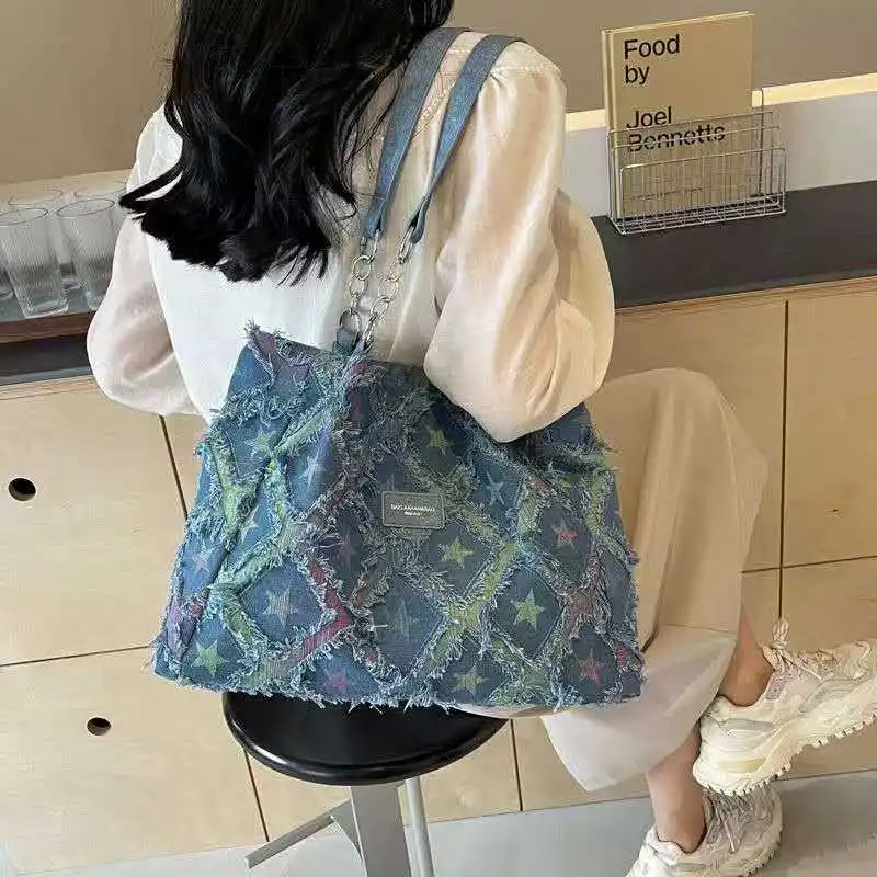 

Джинсовая сумка через плечо 2026 для прогулок и шопинга: стильная, универсальная, вместительная — отличная холщовая сумка для женщин