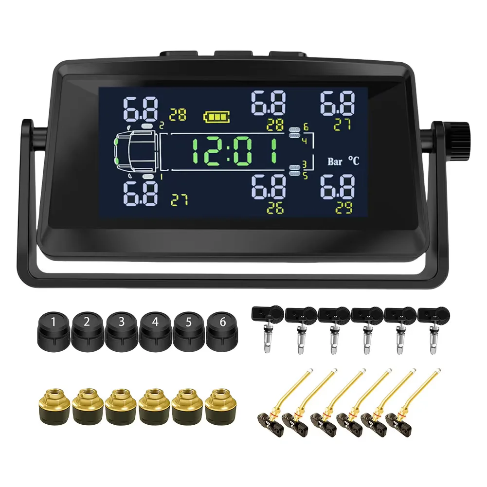 8Bar /15Bar Tire Pressure Monitor System with 6 Sensors Tyre Temperature Monitor Universal TPMS for RV /truck/busTrailer Camper