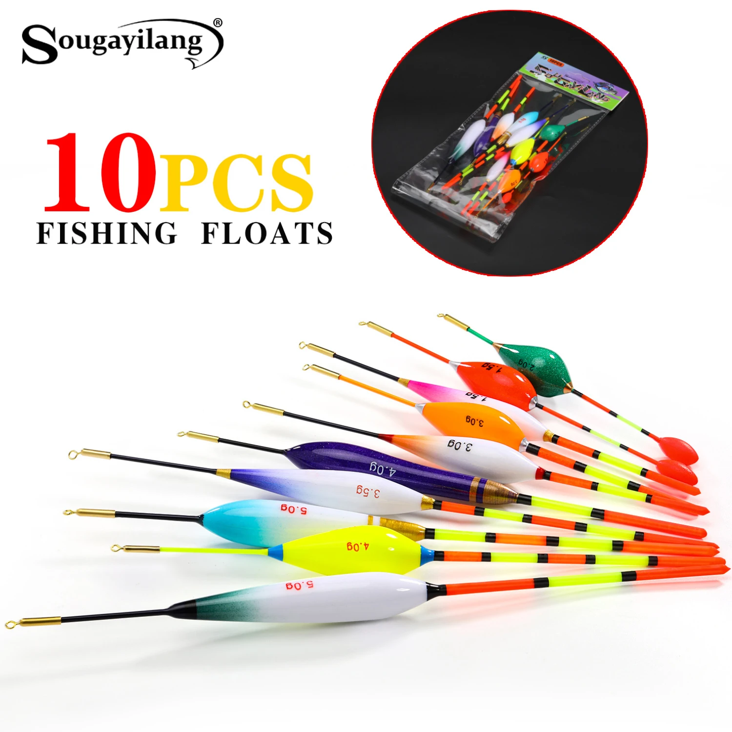 Sougayilang 10 قطع ستوكات المهنية العمودي الصيد تعويم مجموعة متعددة الوظائف إغراء الملحقات لتجربة قسط