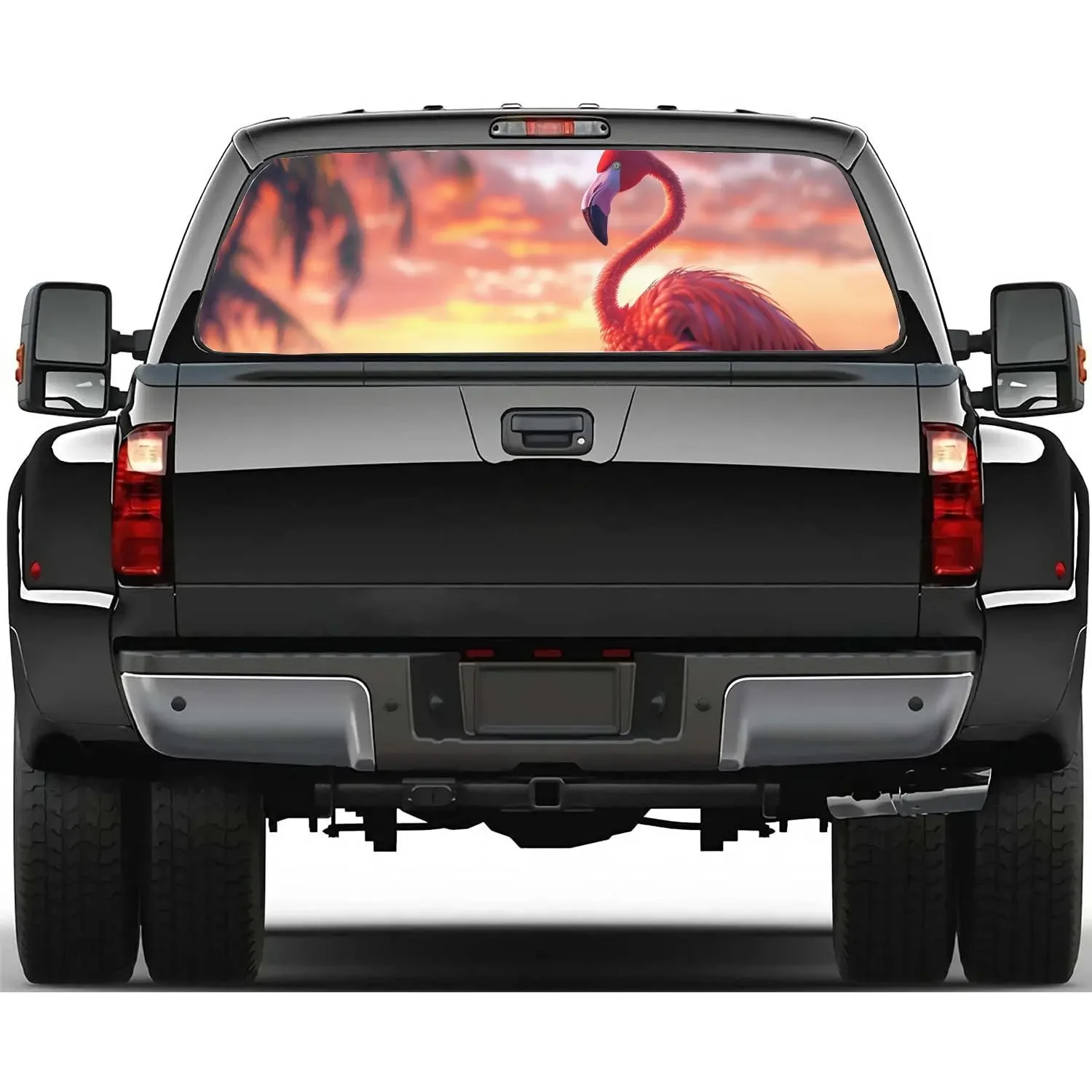 Flamingo Sunset Clouds Car Rear Windshield Sticker Truck Window See Through Perforated Back Window Vinyl Decal Auto Accessories