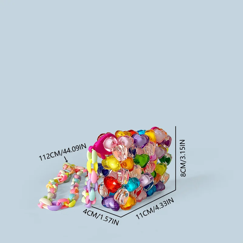 Nowa torebka Jelly Rainbow Love Bead Bag Ręcznie tkana torebka damska Dopamina Torebka krzyżowa w kształcie serca Mini — zdjęcie 6