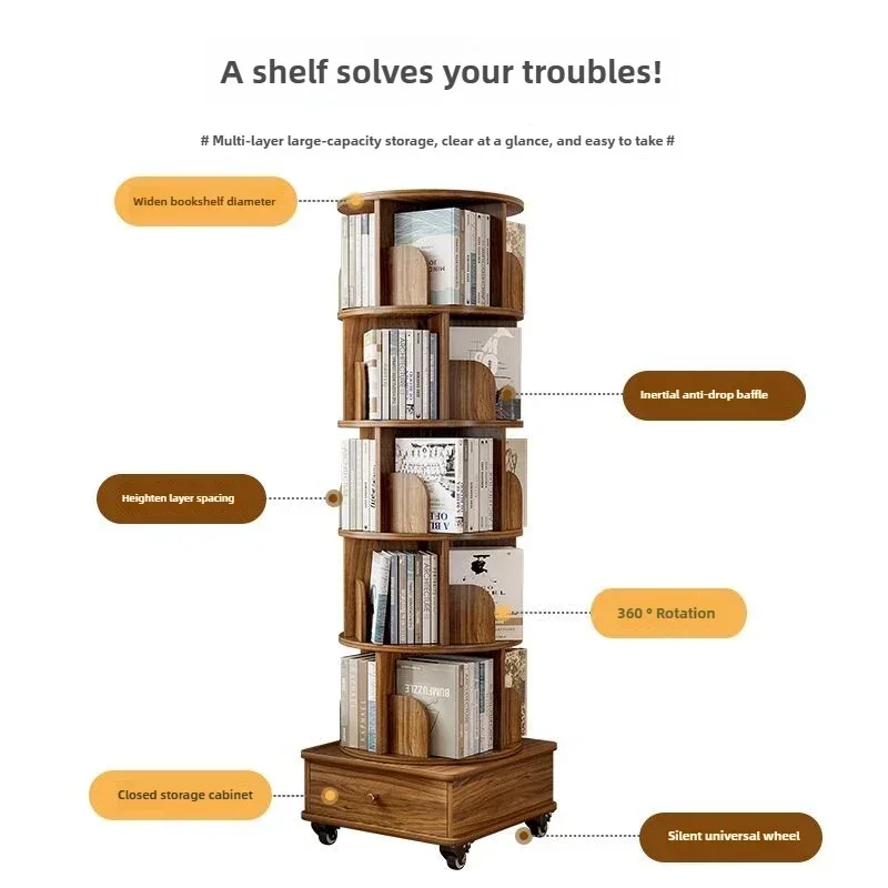 

360 Degree Rotating Bookshelf, Space Saving Floor Standing Picture Book Rack,Bookshelf, Student Multi-layer Simple Storage Rack
