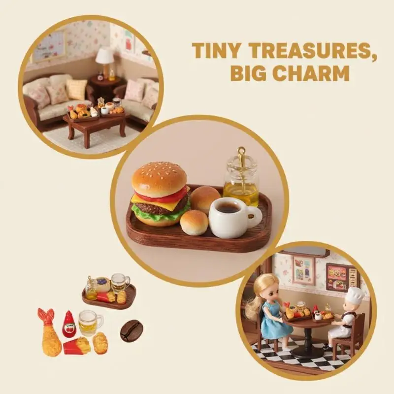 Miniature Fast Food Toy Set Realistic Detail Design Non-Toxic for 1:12 Dollhouse Decor DIY Craft Kids Pretend Play Gift