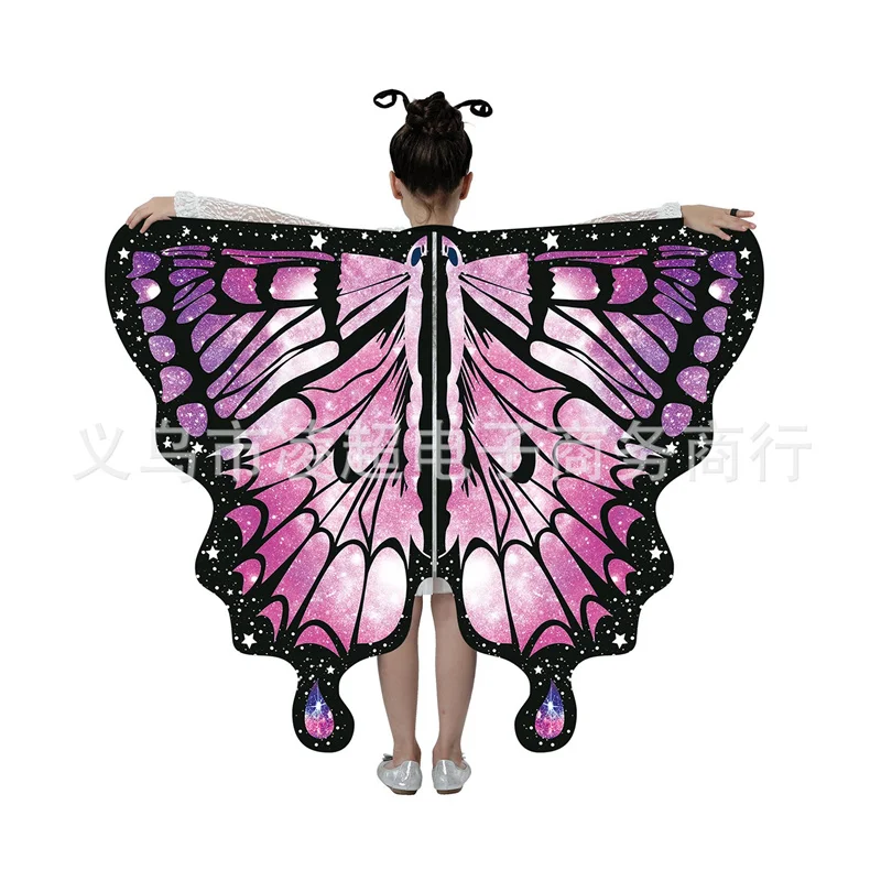 Butterfly Wings Girls Halloween Cape Kid Costume with Mask and Antenna Headband Fairy Dress Up Concert Show Clothes Princess