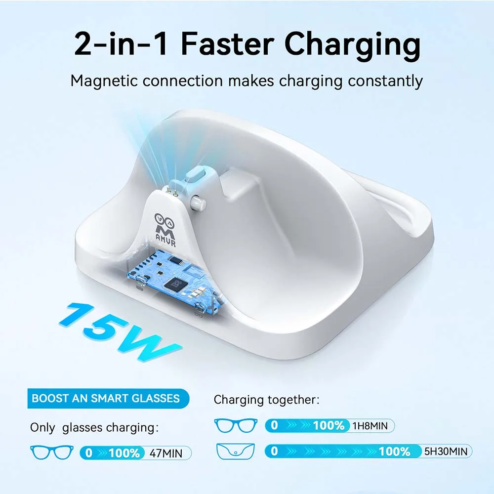 حامل شحن AMVR لـ Ray Ban Meta Wayfarer/Skyler/Headliner AR حافظة زجاجية حامل شحن سريع دعامة مغناطيسية زجاجية ذكية