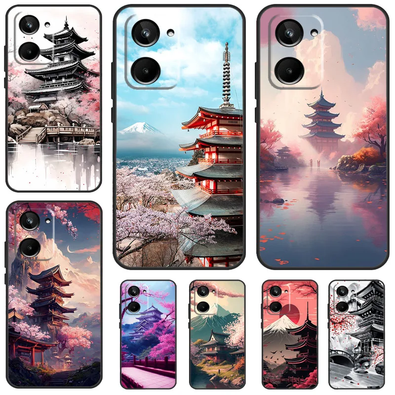 Japanese Art Temple Sakura For Realme C55 C11 C15 C21Y C25s C30 C33 C53 C51 GT Neo 5 GT3 GT5 9 10 11 12 Pro Plus Case